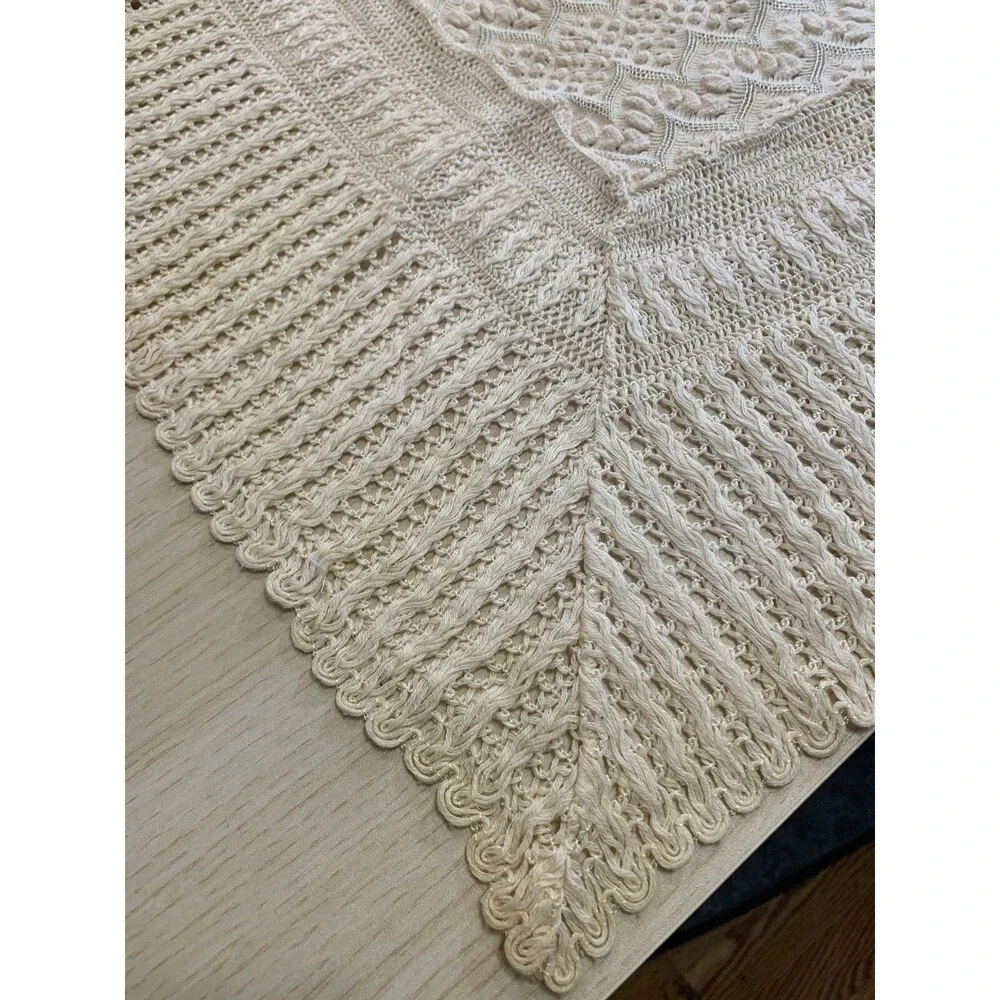 Vintage Handmade Lace & Popcorn Crochet Pale Pink & Champagne 43